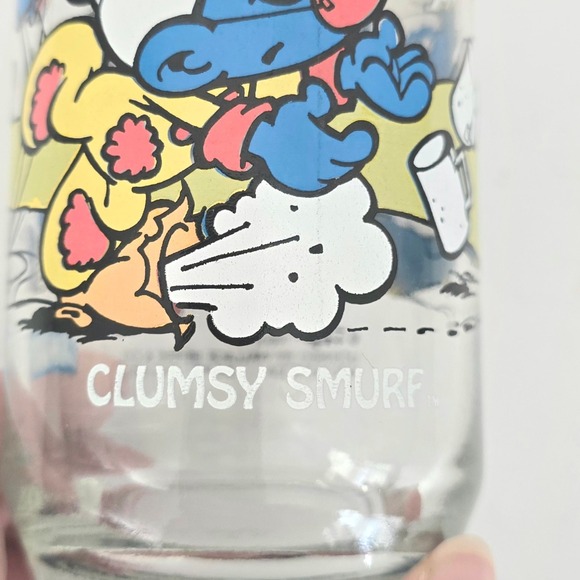 Vintage 1983‎ Smurf Glass Peyo Clumsy Smurf Cartoon Drinking Cup Collectible - Picture 7 of 10